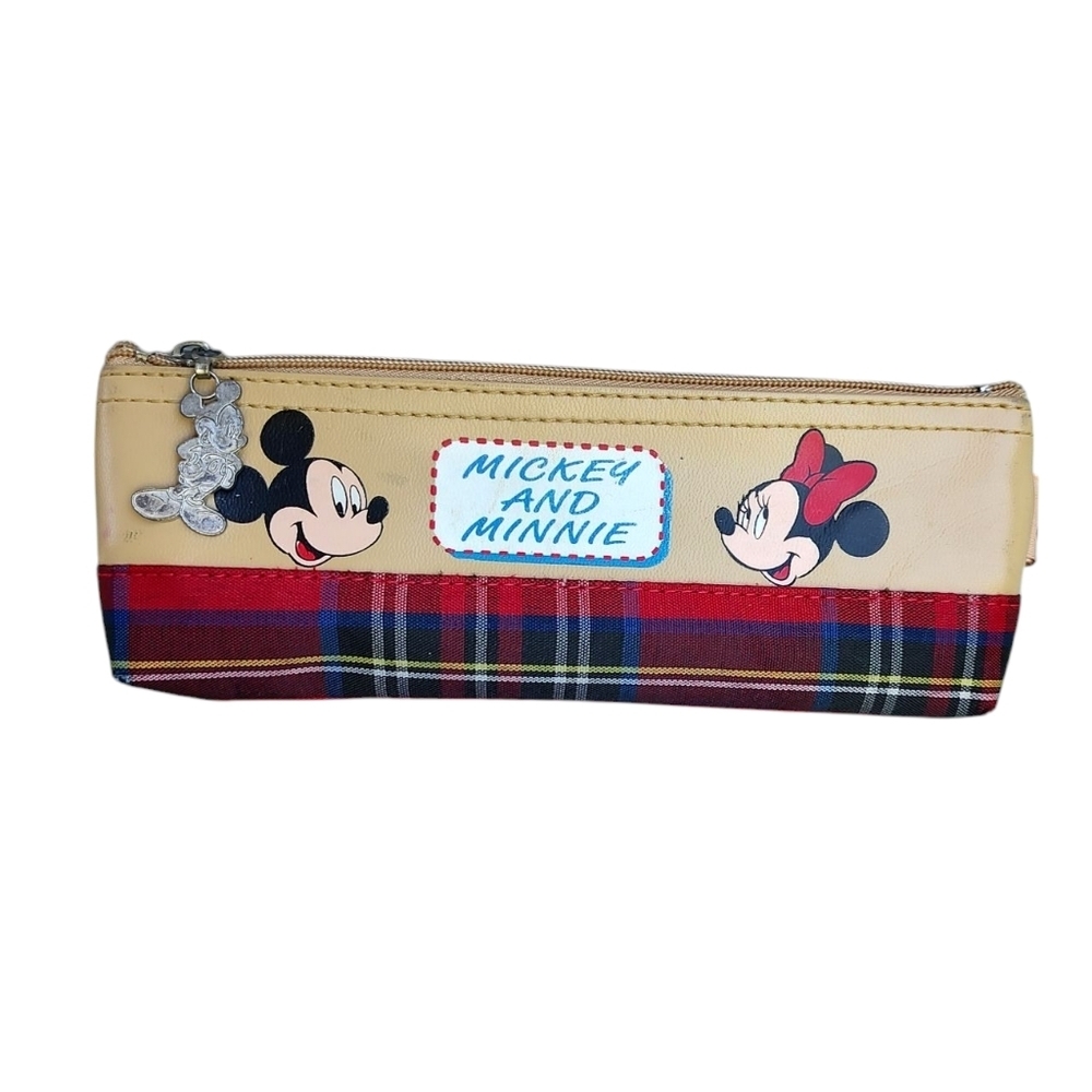 Disney Y2K Cream and Red Canvas Bag with Plaid Design